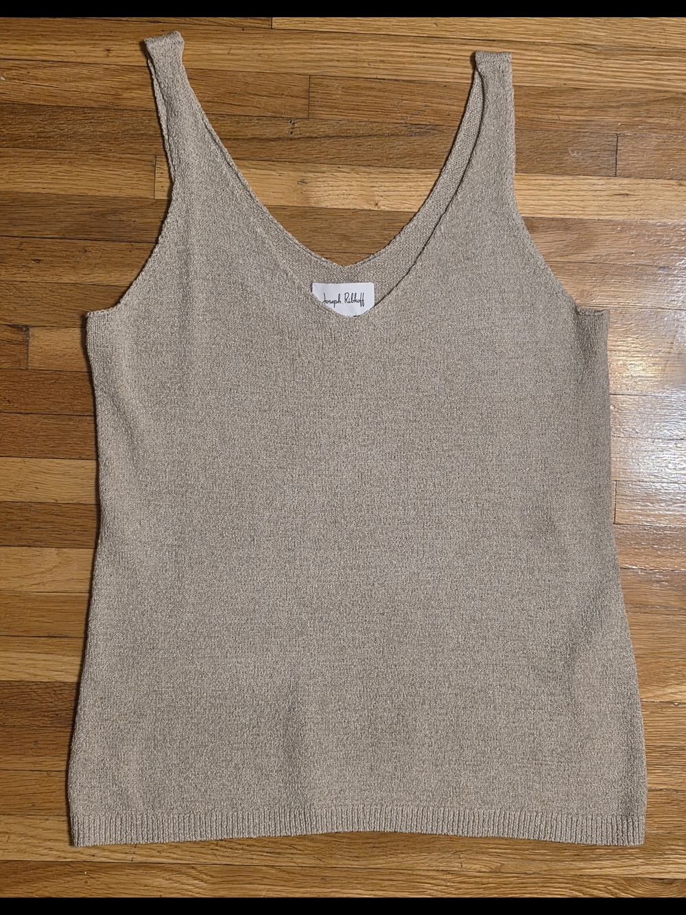 Joseph Ribkoff Large Beige Boho Natural Loose Quiet Luxury Knit V-Neck Tank Top